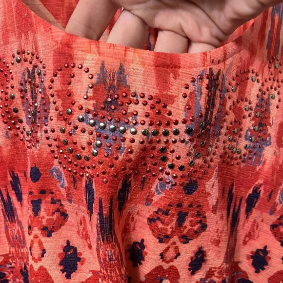 Catherines Womens Multicolor Blouse 1X Paisley Scoop Neck Short Sleeve Studded - Picture 8 of 8